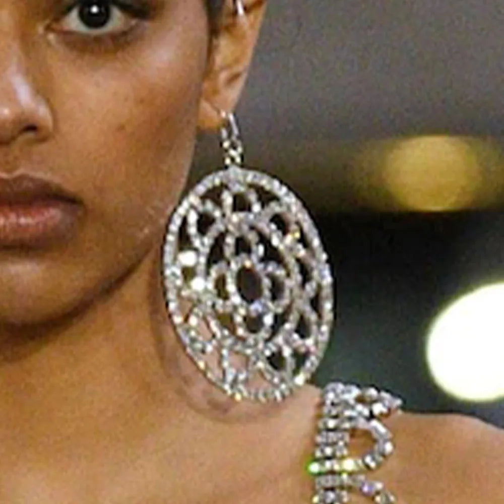 The Exaggerated - Large Rhinestone Flower Crystal Circle Drop Earrings