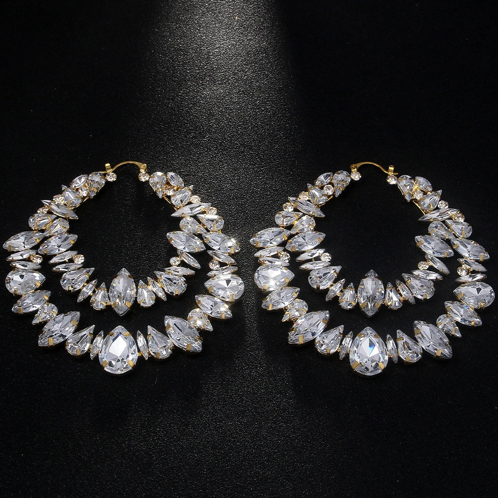 Crystal Hoops - Geometric Hoop Baroque Crystal Dangle Earrings