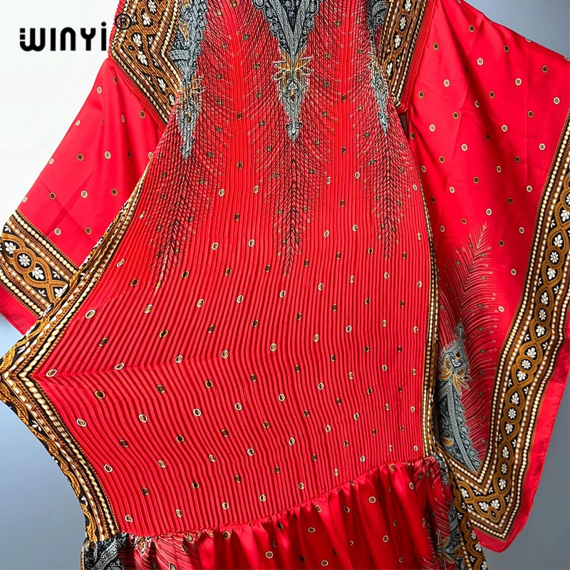 Dubai Queen - Pleated Elastic loose maxi kaftan luxury boho Dress