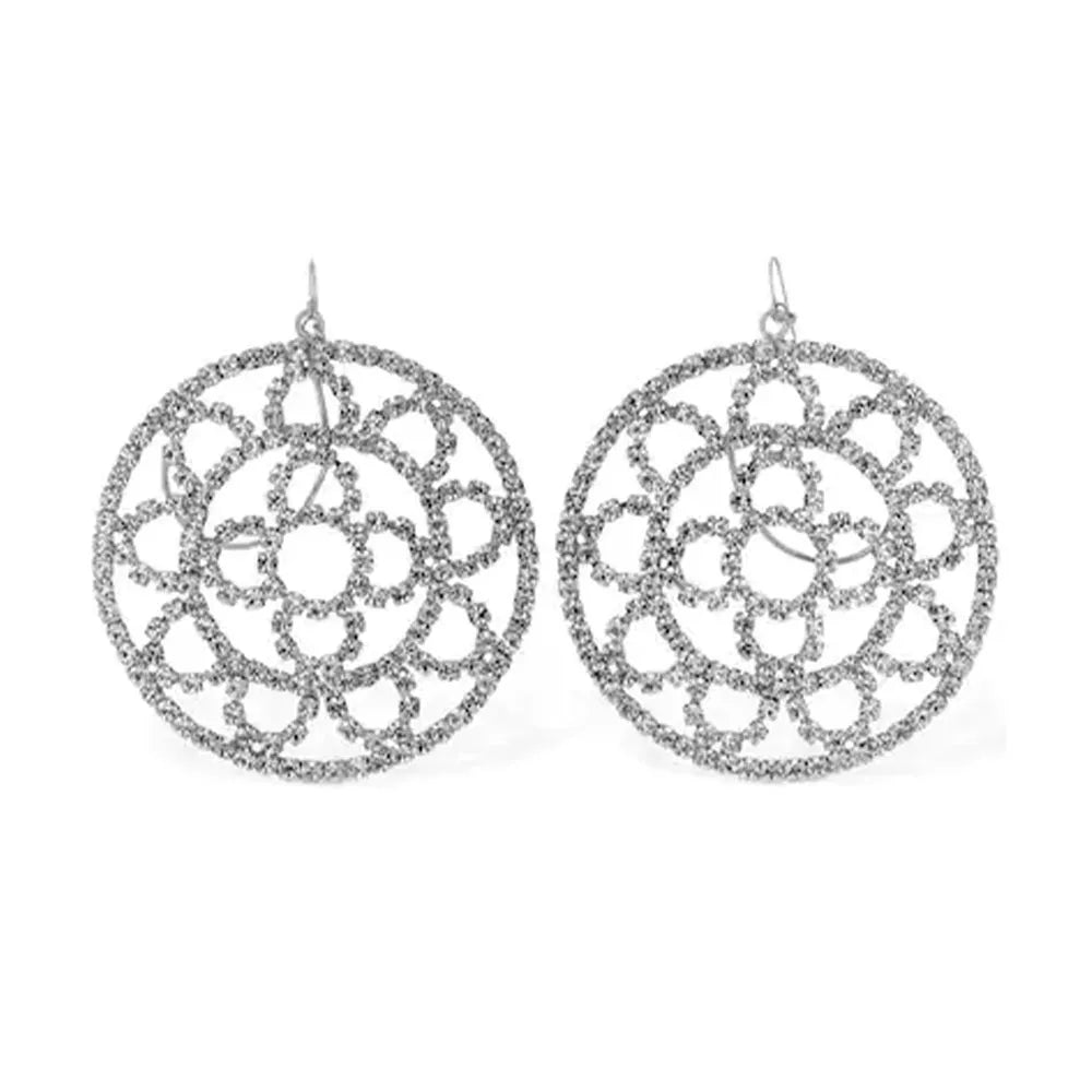 The Exaggerated - Large Rhinestone Flower Crystal Circle Drop Earrings