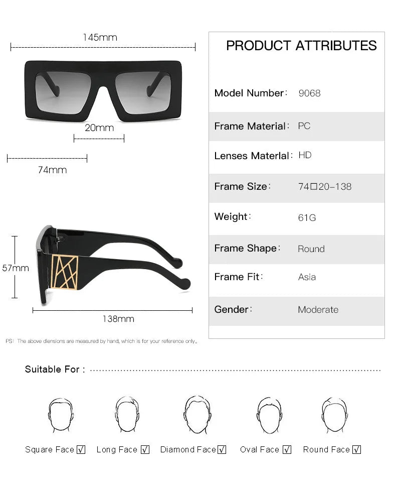 Cheryl -  Square Oversized Designer Hip Hop Sunglasses