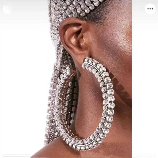 Crystal - Stacked Crystal Big Round Hoop Earrings