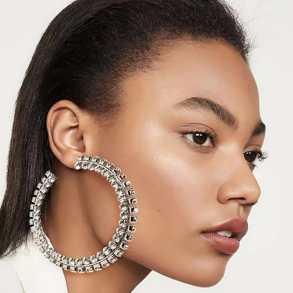 Crystal - Stacked Crystal Big Round Hoop Earrings
