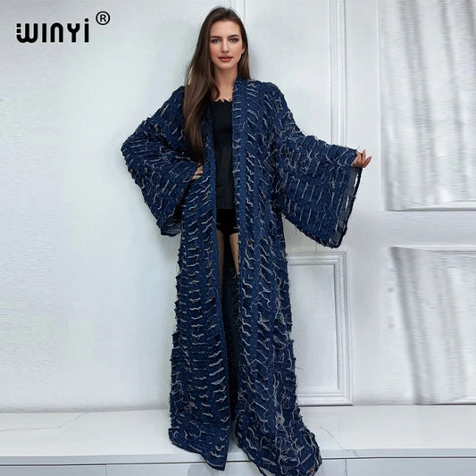 Abaya Blue- Denim maxi kimono abaya Dubai luxury
