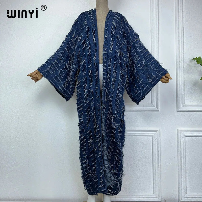 Abaya Blue- Denim maxi kimono abaya Dubai luxury