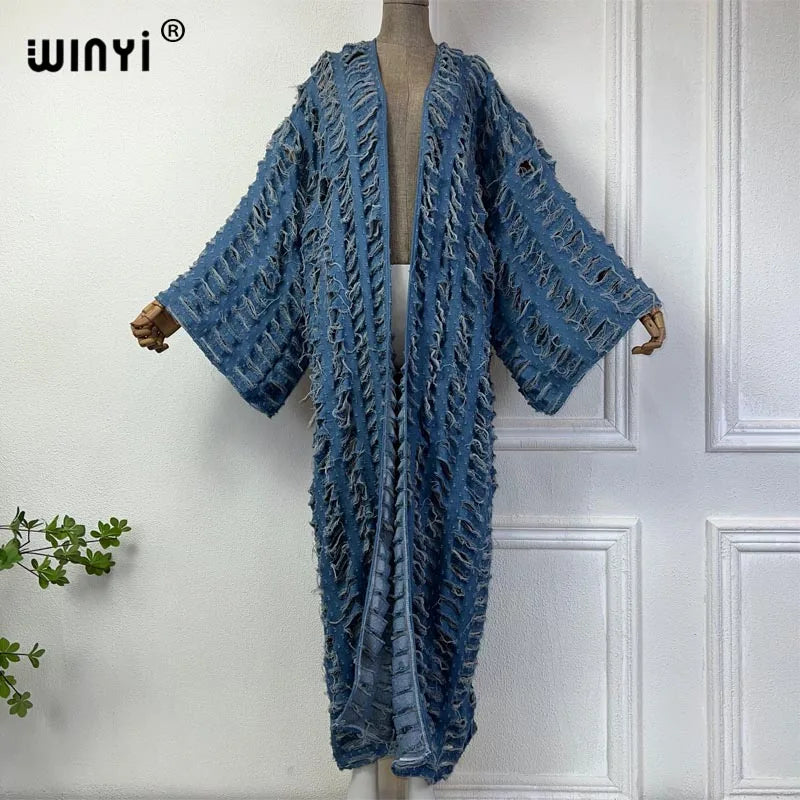 Abaya Blue- Denim maxi kimono abaya Dubai luxury