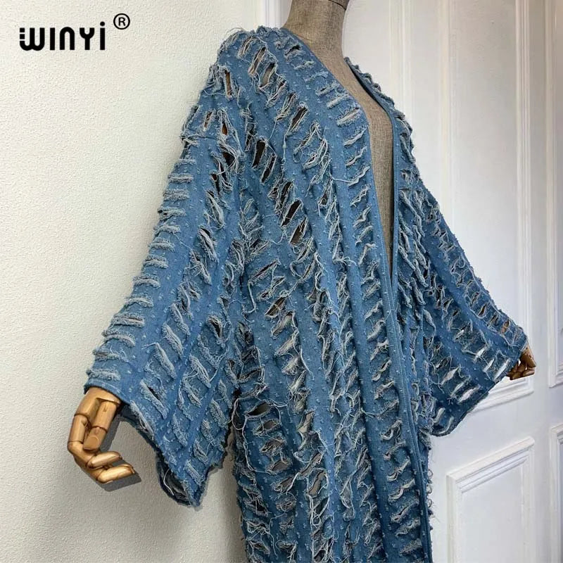 Abaya Blue- Denim maxi kimono abaya Dubai luxury