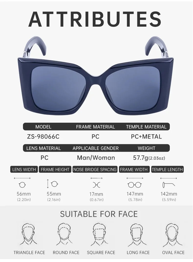 Sherry Shadow - Cat Eye Luxury Brand Designer  Big Frame Sunglass