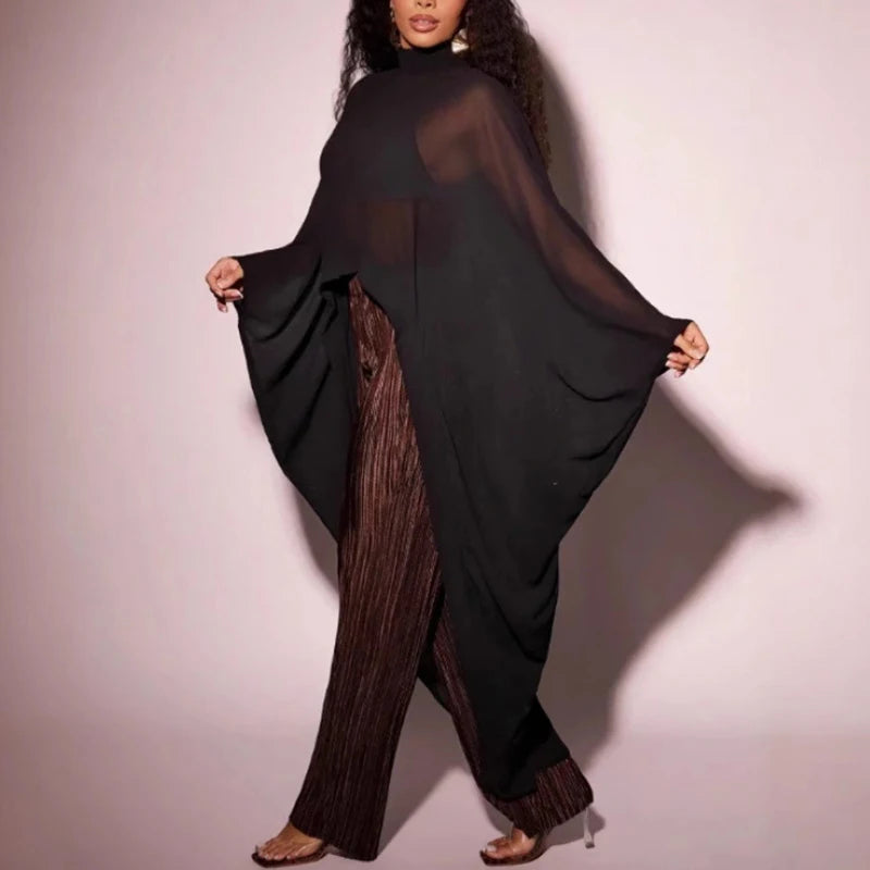 Chic - Batwing  Shirt Pullover See Through Elegant Flowing Top