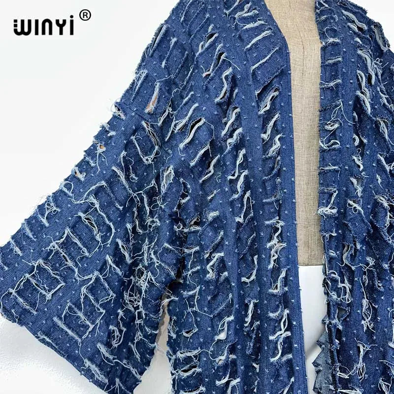 Abaya Blue- Denim maxi kimono abaya Dubai luxury