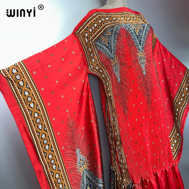 Dubai Queen - Pleated Elastic loose maxi kaftan luxury boho Dress