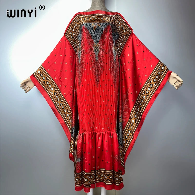 Dubai Queen - Pleated Elastic loose maxi kaftan luxury boho Dress