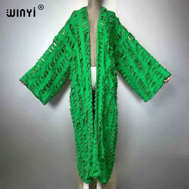 Abaya - Colorful Denim maxi kimono abaya Dubai luxury