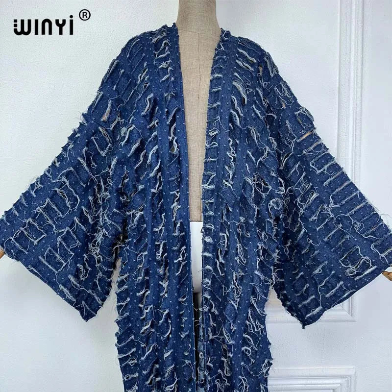 Abaya Blue- Denim maxi kimono abaya Dubai luxury