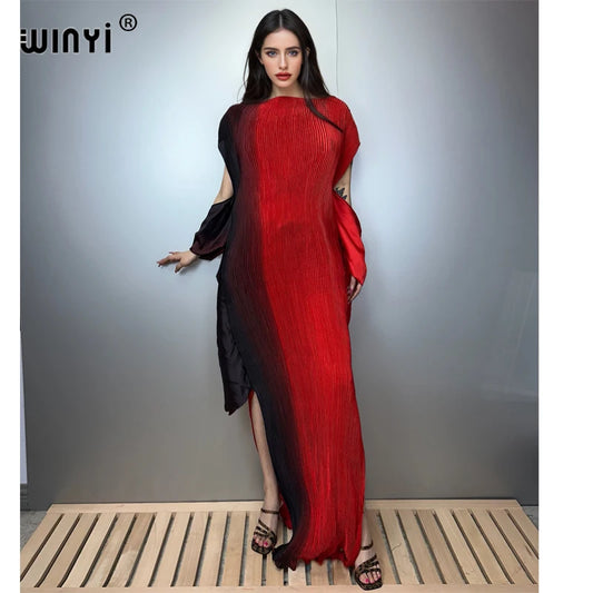 Asia - Pleated Elastic loose dress Gradient color kaftan Dubai Luxury