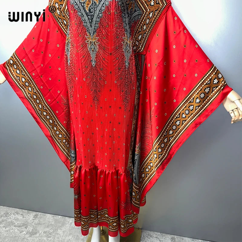 Dubai Queen - Pleated Elastic loose maxi kaftan luxury boho Dress