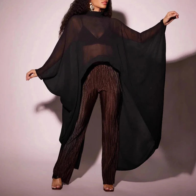 Chic - Batwing  Shirt Pullover See Through Elegant Flowing Top