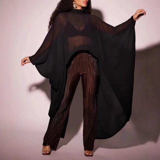 Chic - Batwing  Shirt Pullover See Through Elegant Flowing Top
