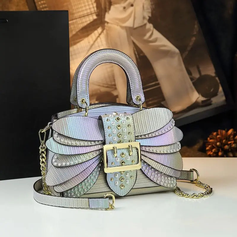 The Pearl -  THe New Pearl Riveted Wings  Leather handbag