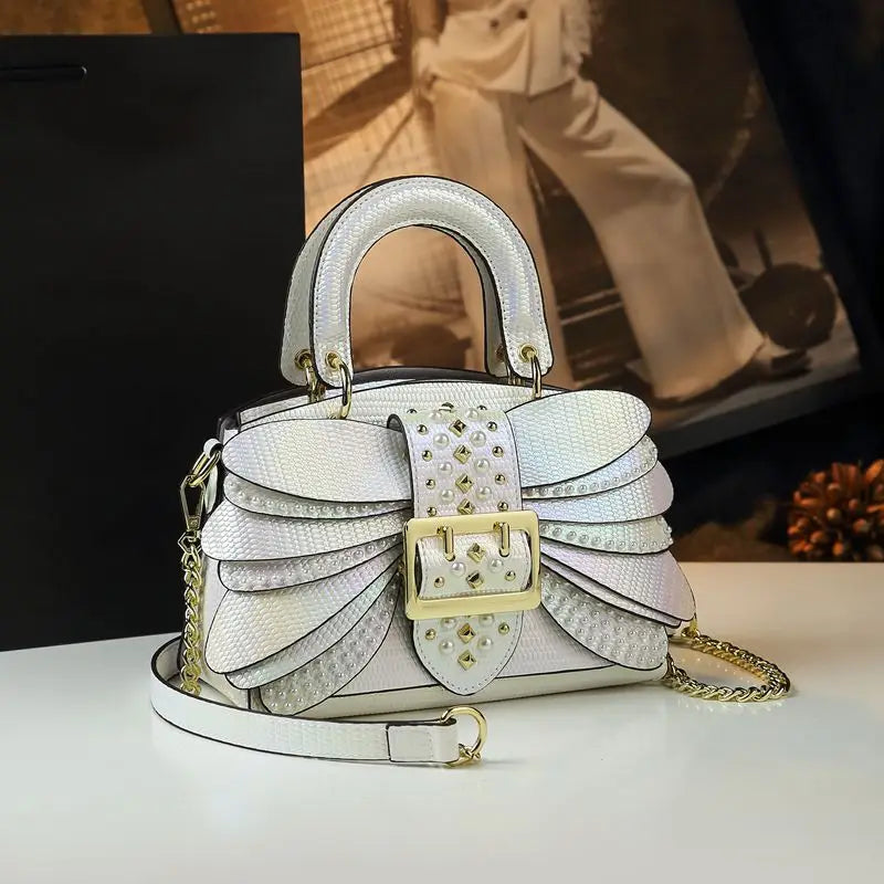 The Pearl -  THe New Pearl Riveted Wings  Leather handbag