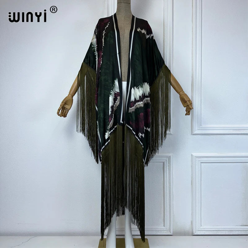Jetsetter -  Elegant Kimono Maxi with Fringes