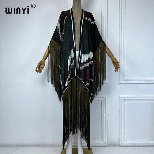 Jetsetter -  Elegant Kimono Maxi with Fringes