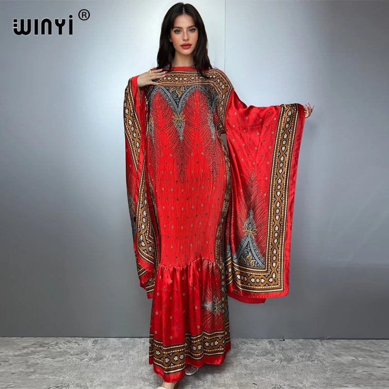 Dubai Queen - Pleated Elastic loose maxi kaftan luxury boho Dress