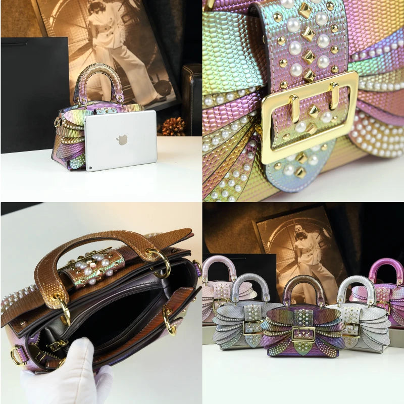 The Pearl -  THe New Pearl Riveted Wings  Leather handbag