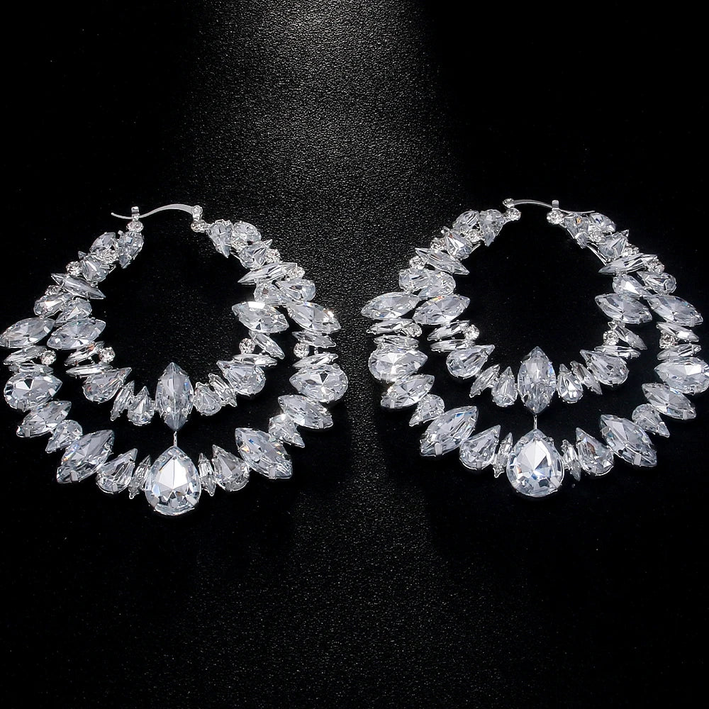 Crystal Hoops - Geometric Hoop Baroque Crystal Dangle Earrings