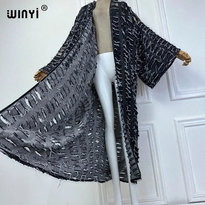 Abaya Blue- Denim maxi kimono abaya Dubai luxury