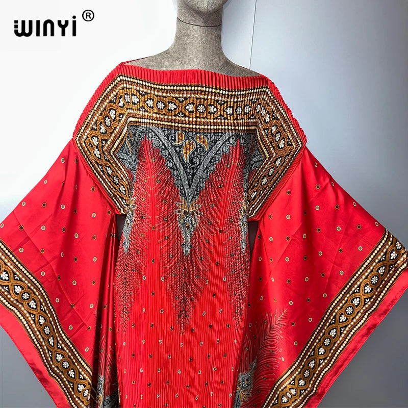 Dubai Queen - Pleated Elastic loose maxi kaftan luxury boho Dress