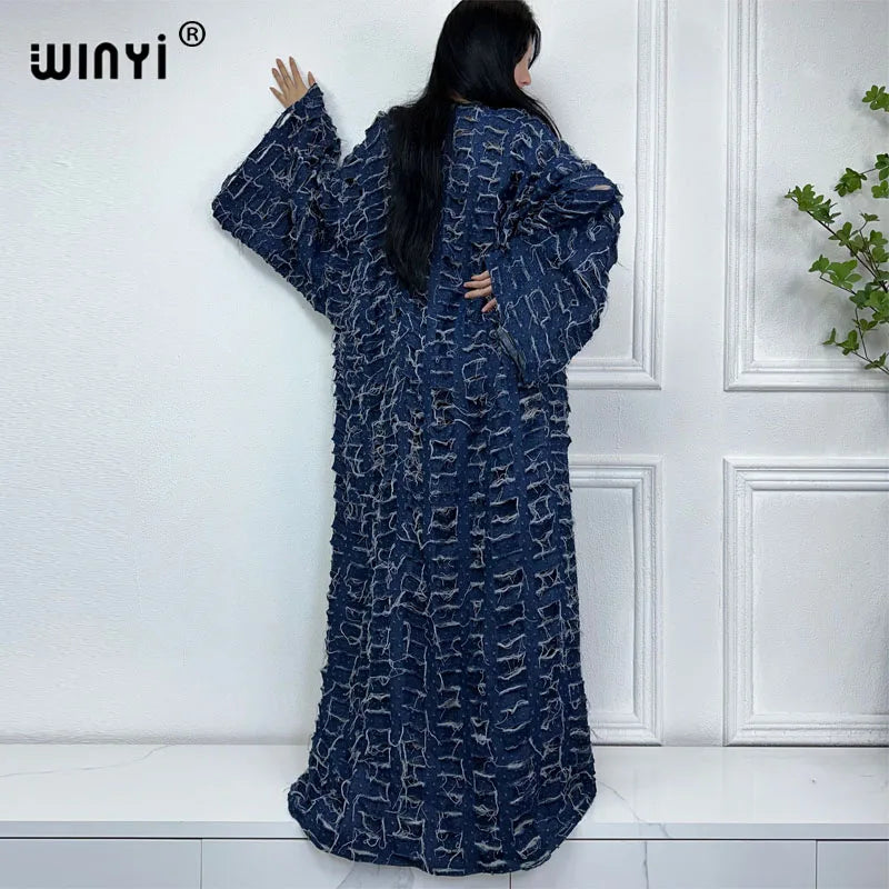Abaya Blue- Denim maxi kimono abaya Dubai luxury