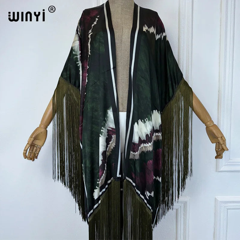 Jetsetter -  Elegant Kimono Maxi with Fringes