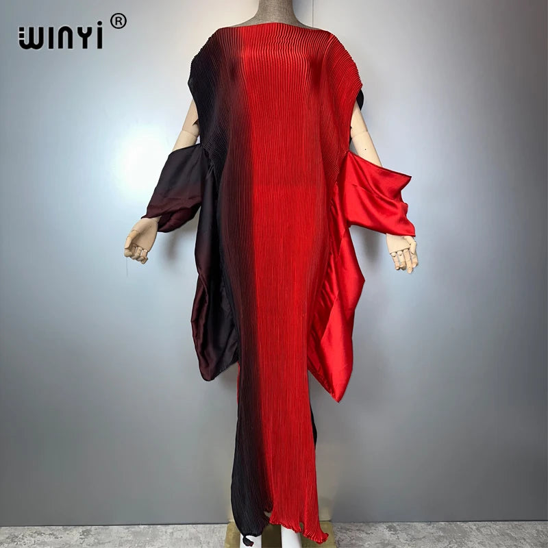 Asia - Pleated Elastic loose dress Gradient color kaftan Dubai Luxury