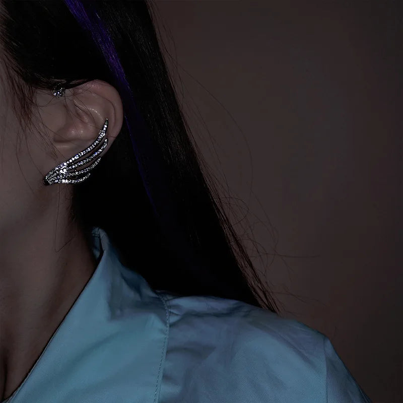 Angel Wings - Rhinestone Arc Ear Hanging Clip Ear Cuff