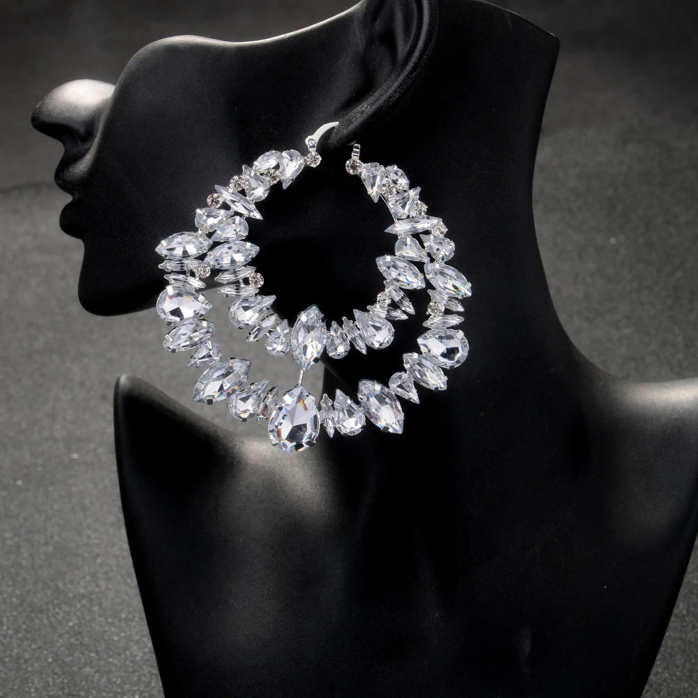 Crystal Hoops - Geometric Hoop Baroque Crystal Dangle Earrings