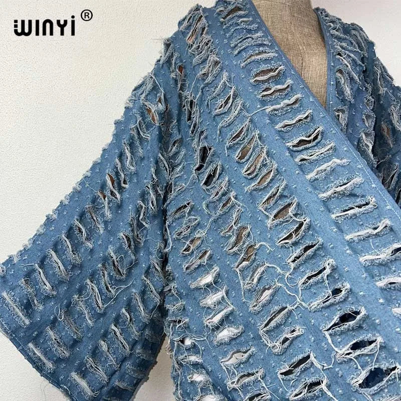 Abaya Blue- Denim maxi kimono abaya Dubai luxury