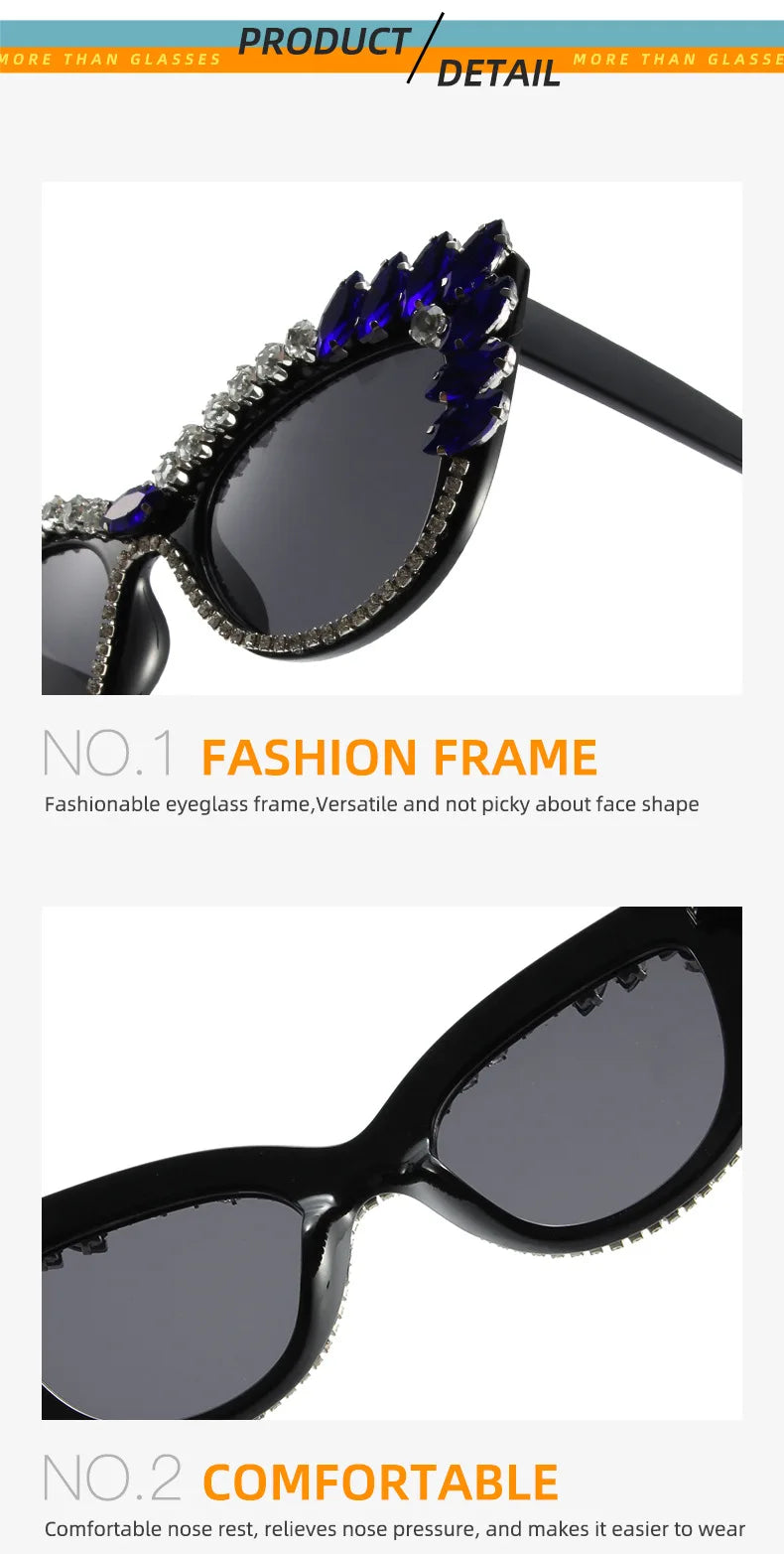 Uptown - Diamond Cat Eye  Luxury Designer Rhinestone Sunglasses UV400