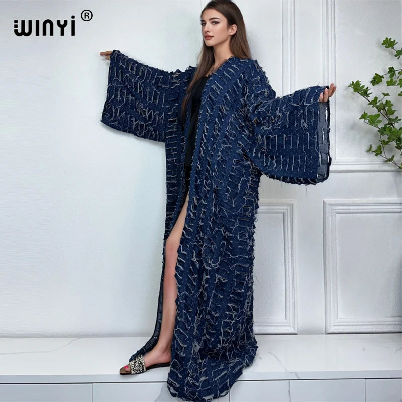 Abaya Blue- Denim maxi kimono abaya Dubai luxury