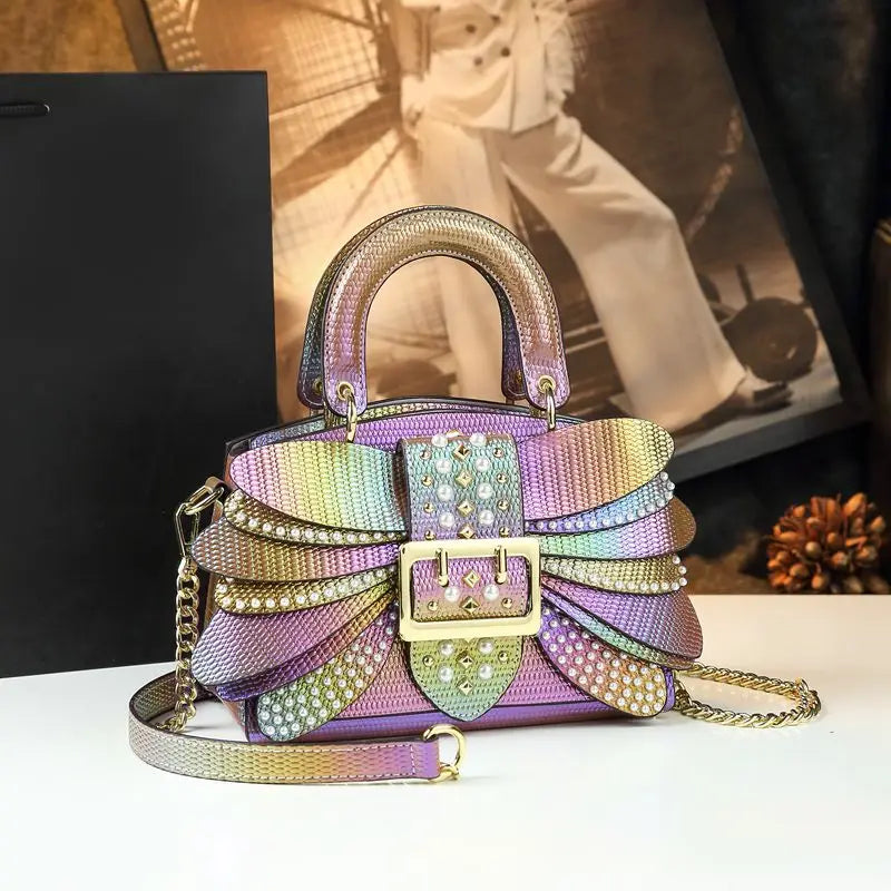 The Pearl -  THe New Pearl Riveted Wings  Leather handbag