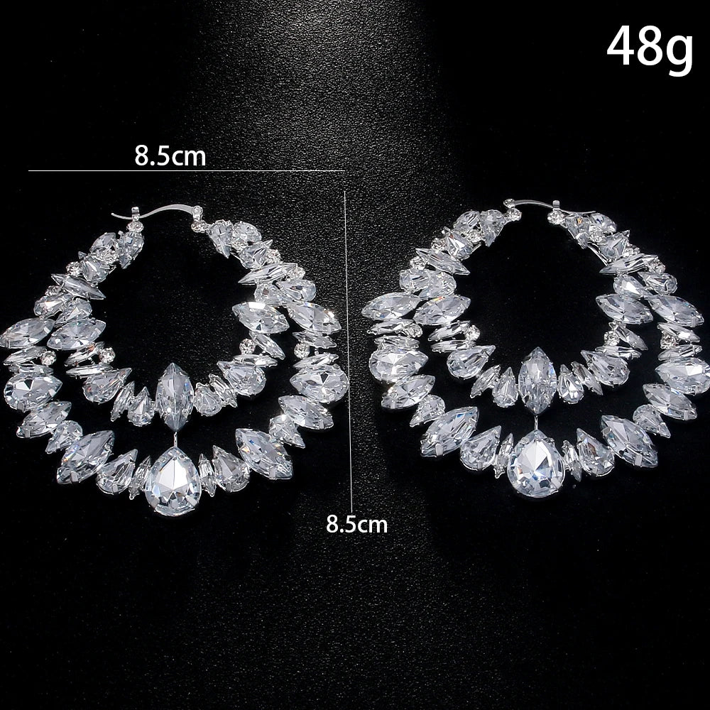 Crystal Hoops - Geometric Hoop Baroque Crystal Dangle Earrings