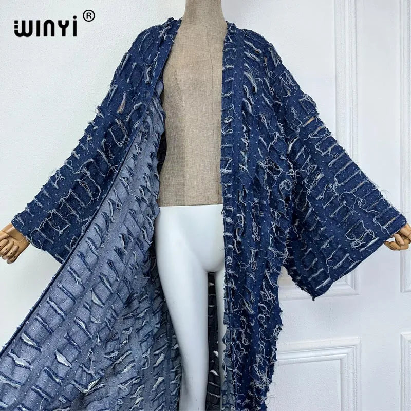 Abaya Blue- Denim maxi kimono abaya Dubai luxury